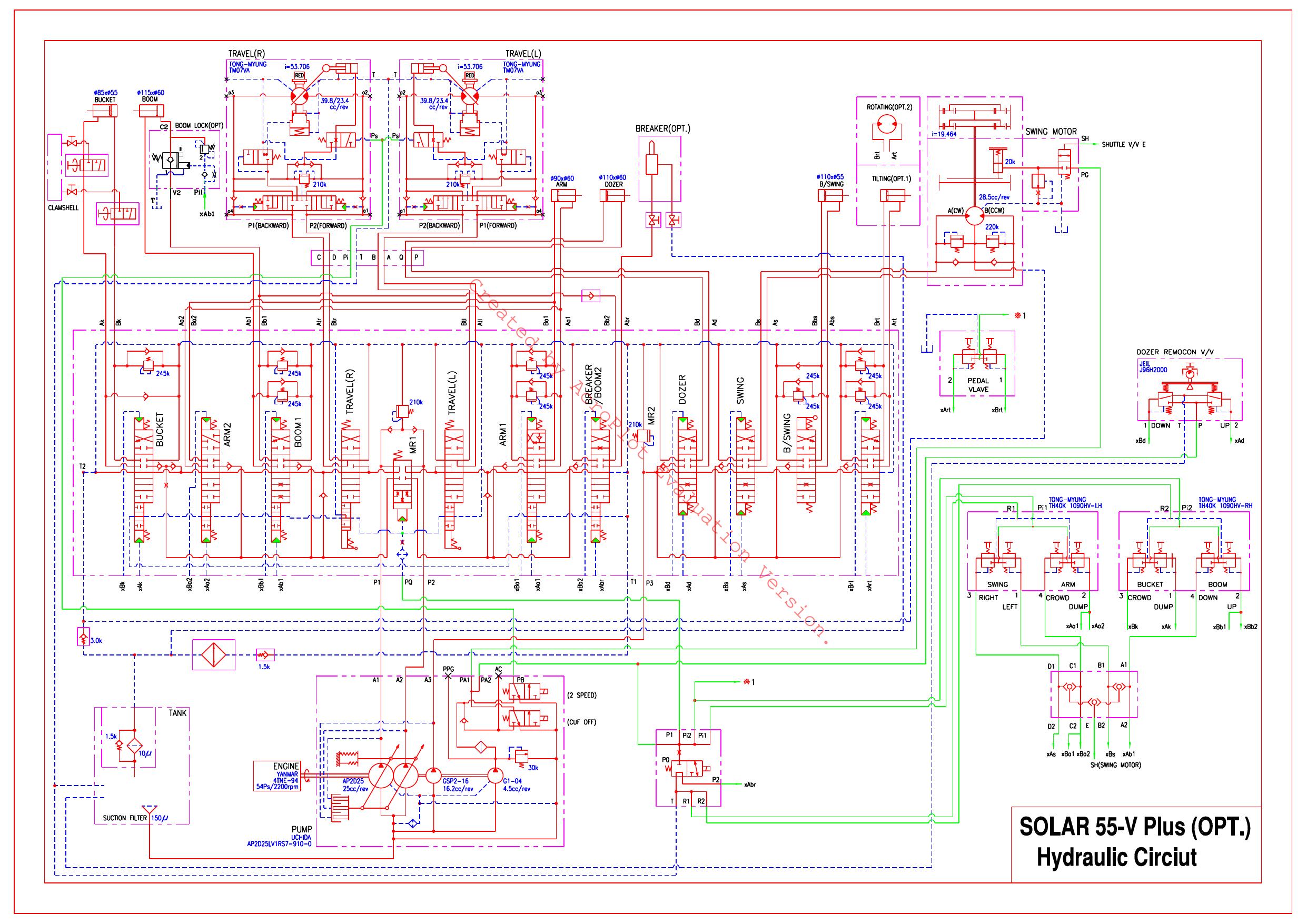 S55VPLUS Hydraulic Circuit Diagram Schematic Daewoo Doosan HYD(TILTOPT)